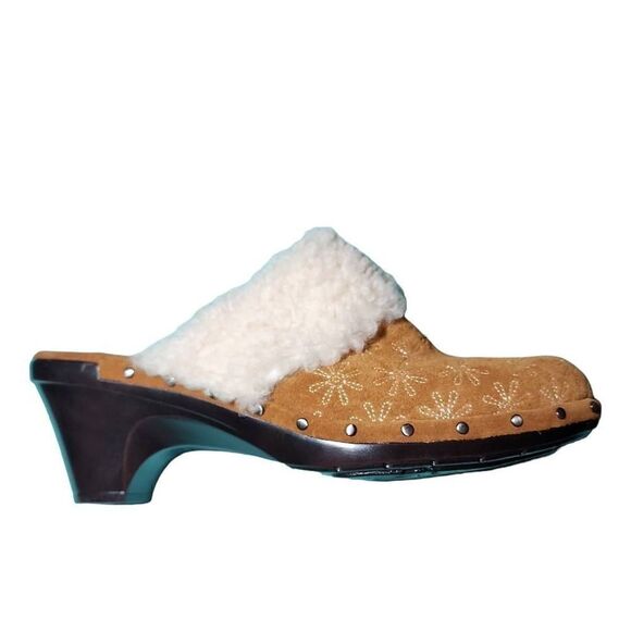 Isaac Mizrahi Women's Oak Floral Suede Shearling Lined Mule Clog Size 8.5 - Picture 8 of 10